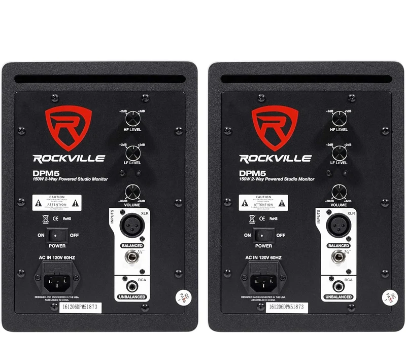 Rockville 2 DPM5C Dual Powered 5.25" 300w Active Recording Studio Monitors+Pads