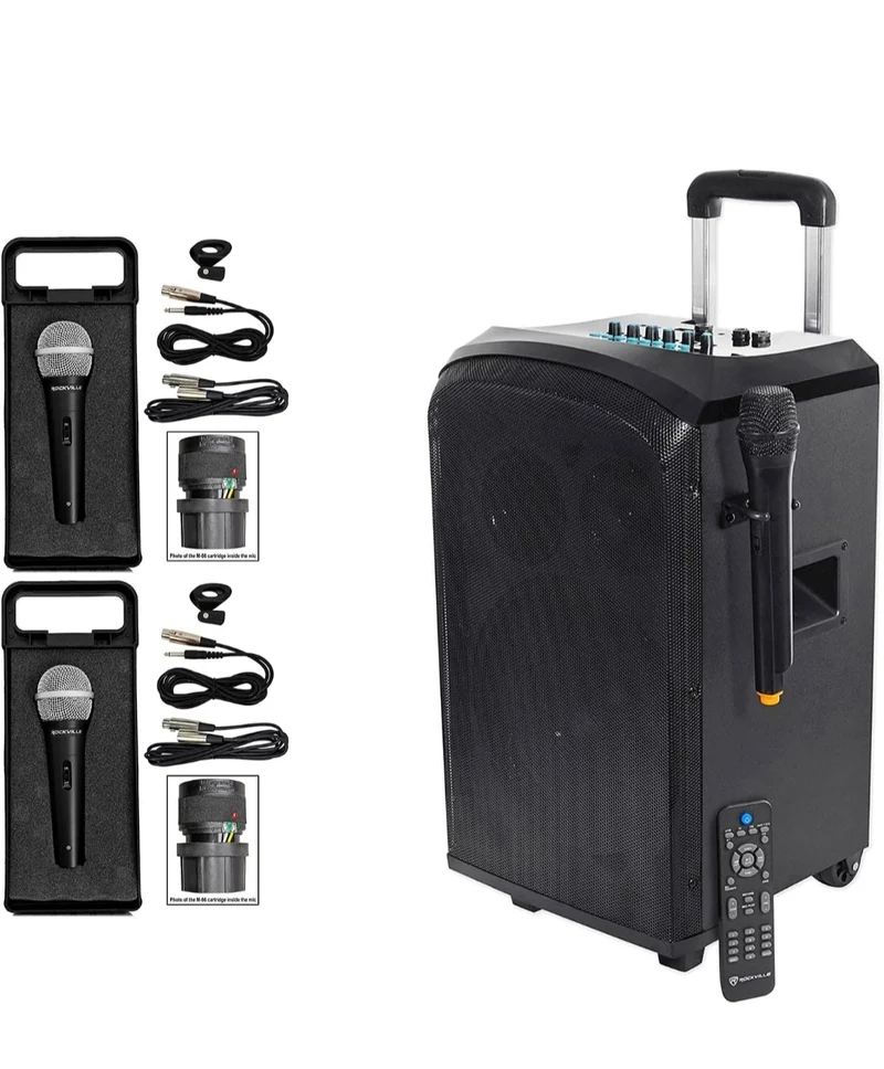Rockville ROCKnGo 8" Portable Rechargeable Bluetooth PA Speaker+(3) Microphones