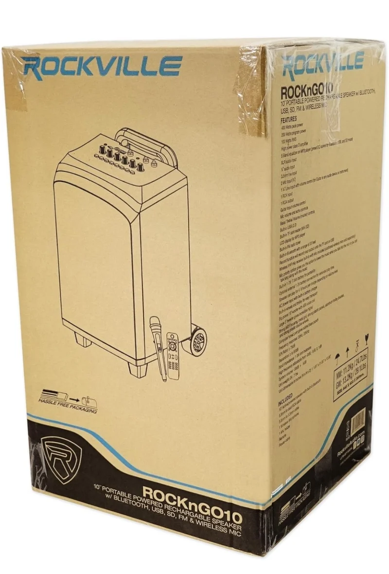 Rockville ROCKnGo 10" Rechargeable PA Speaker w/Bluetooth+Headset+Wireless Mic