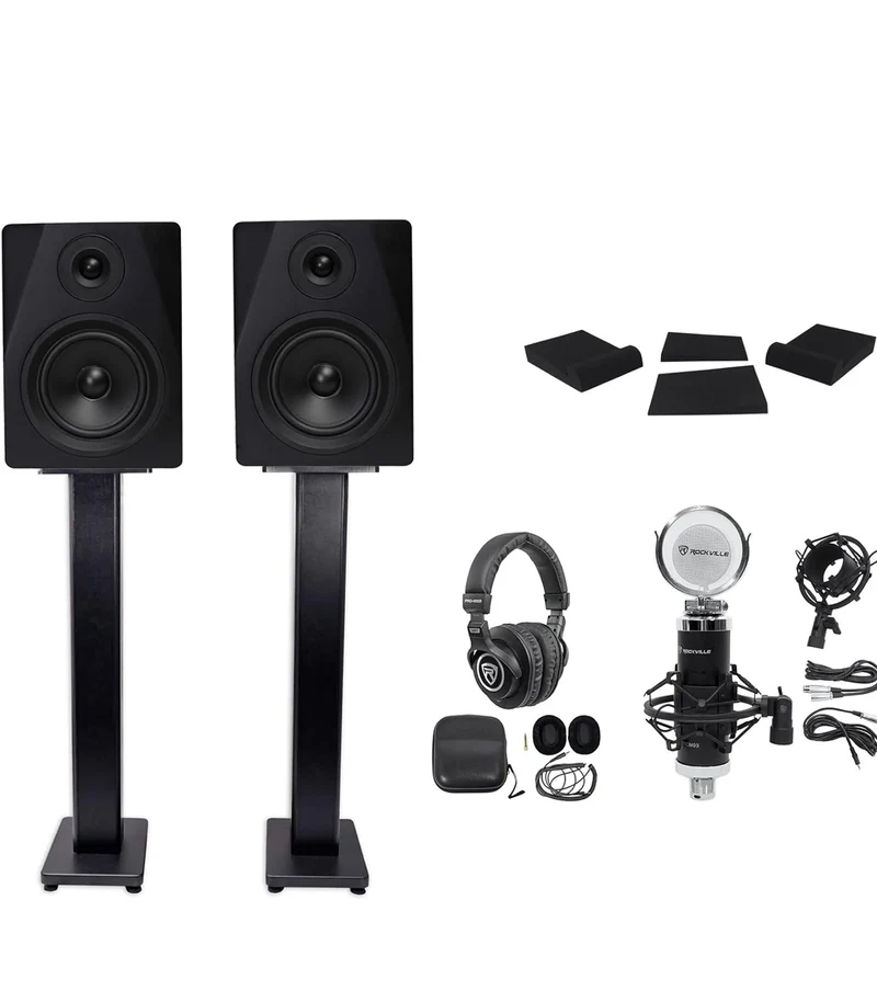 Rockville Pair DPM5B 5.25" 300w Active Studio Monitors - BUNDLE