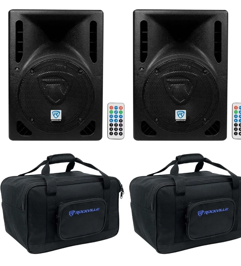 Rockville (2) RPG8BT 8" Bluetooth 800w DJ PA Speakers+Bags BUNDLE