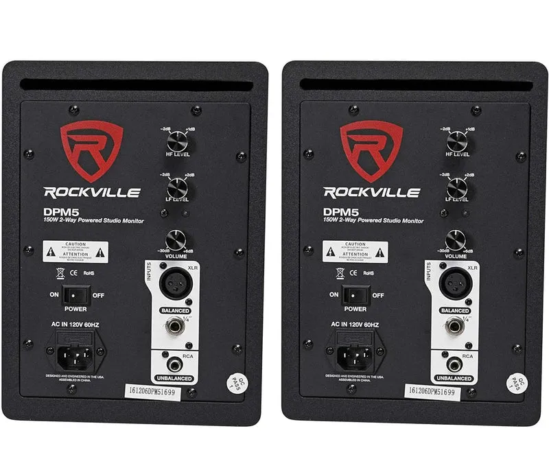 Rockville (2) DPM5B Dual Powered 5.25" 300 Watt Active Studio Monitor Speakers