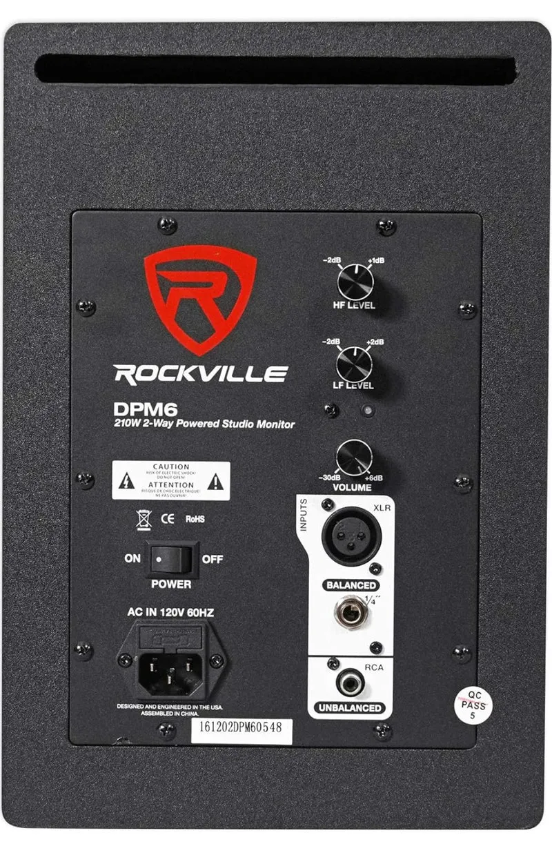 Rockville DPM6B 6.5" 2-Way 210W Black Active/Powered Studio Monitor Speaker