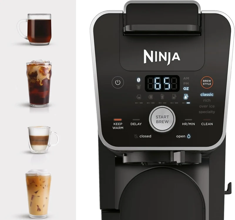 Ninja DualBrew System 14-Cup Coffee Maker, Single-Serve, Pods & Grounds, 4 Brew Styles 70-oz. Water Reservoir & Carafe - Black( CFP451A)