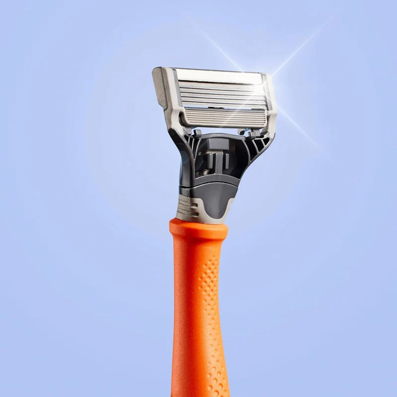 Razor Handle and Razor Blade Cartridge - Shaving Gift Set for Him - (Orange)