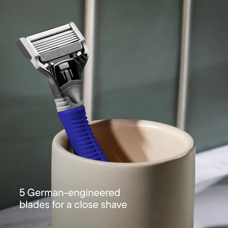 Shaving Kit for Men - Razor Handle, 3 Razor Blade Refills, Foaming Shave Gel, and Travel Blade Cover - Ocean Blue