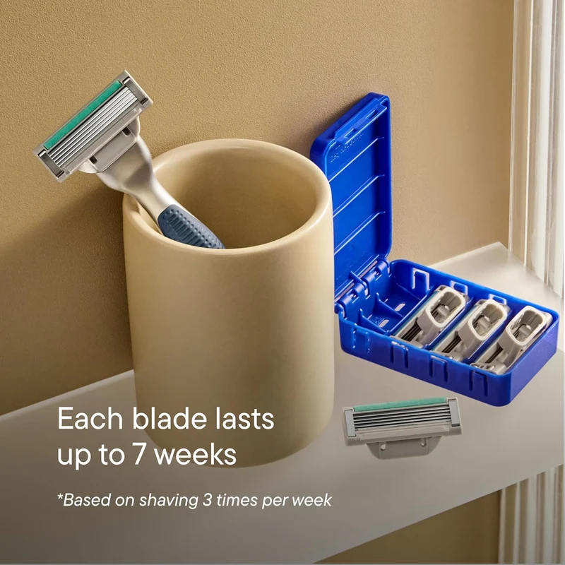 Razor Shaving Kit for Men - Premium Handle and 3 Razor Blade Cartridges - Advanced Pivoting System - Moss