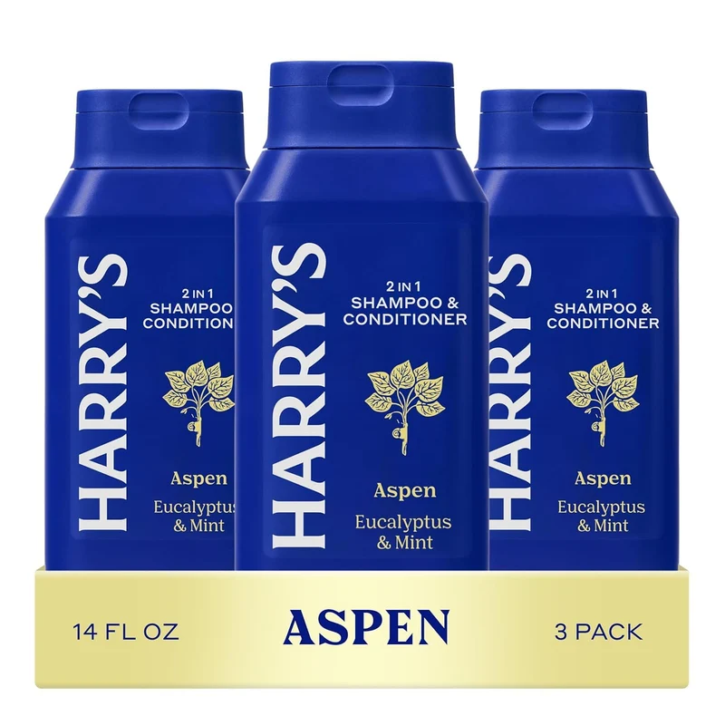 Men's 2 in 1 Shampoo and Conditioner for All Hair Types - Original Aspen Scent No Parabens or Sulfates (3 Pack) 14 fl oz