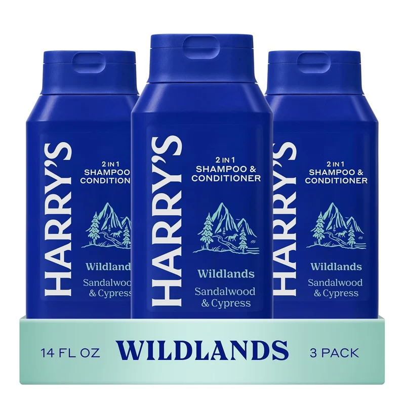 Men's 2 in 1 Shampoo and Conditioner for All Hair Types - New Wildlands Scent No Parabens or Sulfates (3 Pack) 14 fl oz