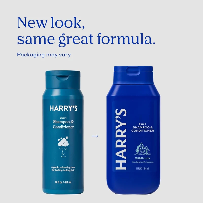 Men's 2 in 1 Shampoo and Conditioner for All Hair Types - New Wildlands Scent No Parabens or Sulfates (3 Pack) 14 fl oz