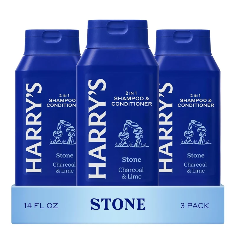 Men's 2 in 1 Shampoo and Conditioner for All Hair Types No Parabens or Sulfates - New Stone Scent - (3 Pack) 14 fl oz