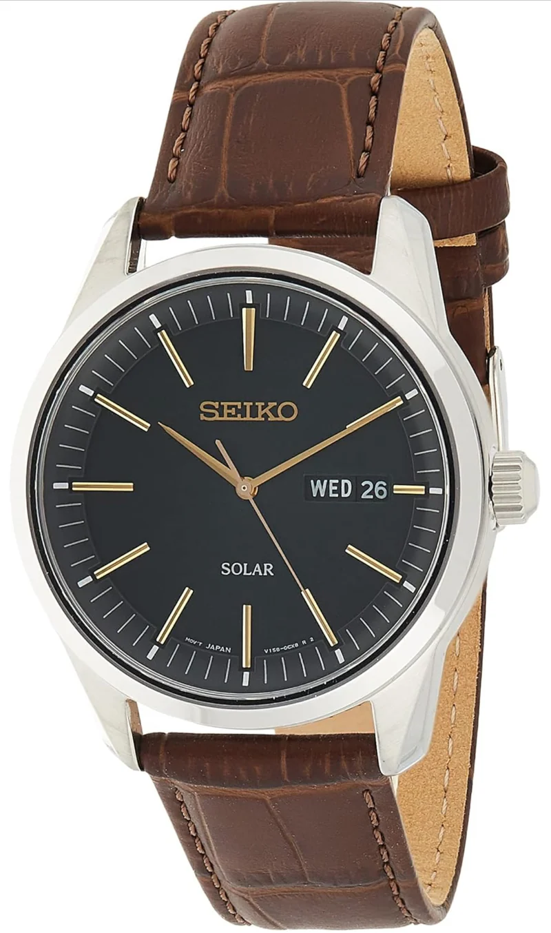 Seiko Watch for Men - Essentials - Date Calendar, Leather Bracelet, 100m Water-Resistant