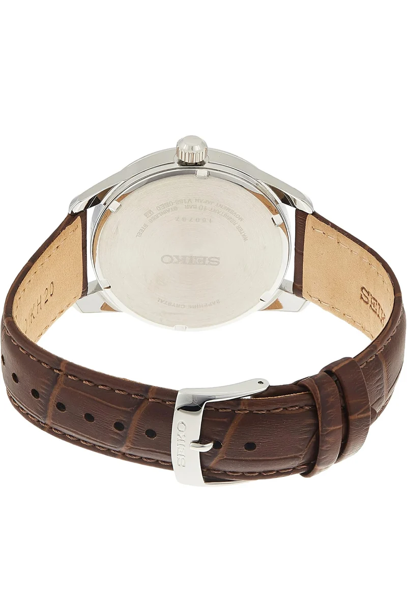 Seiko Watch for Men - Essentials - Date Calendar, Leather Bracelet, 100m Water-Resistant