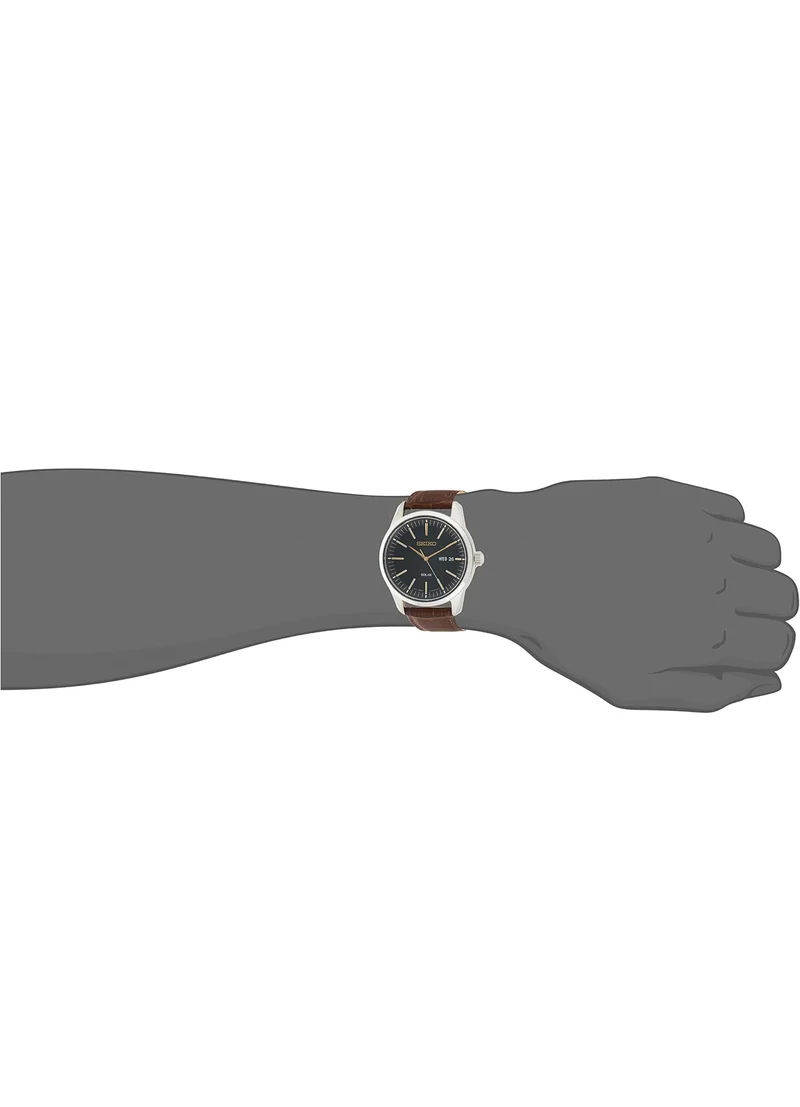 Seiko Watch for Men - Essentials - Date Calendar, Leather Bracelet, 100m Water-Resistant