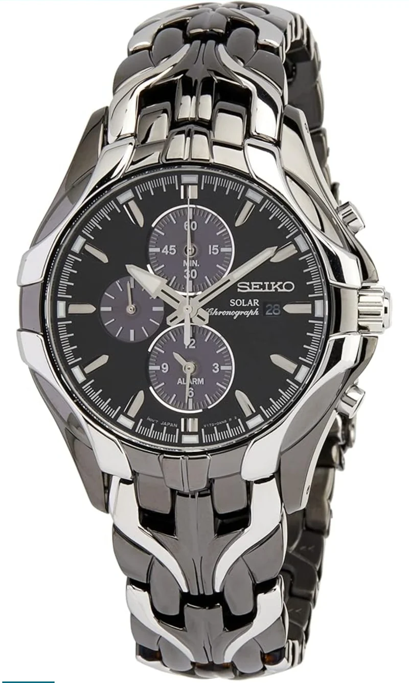 SEIKO Watch for Men - with Solar Chronograph, 6-Month Power Reserve, Date Calendar, and Water-Resistant to 100m