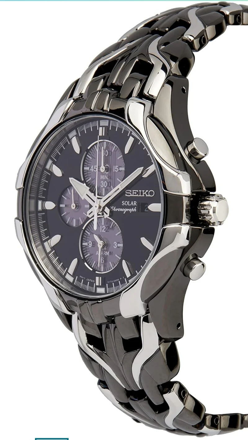 SEIKO Watch for Men - with Solar Chronograph, 6-Month Power Reserve, Date Calendar, and Water-Resistant to 100m