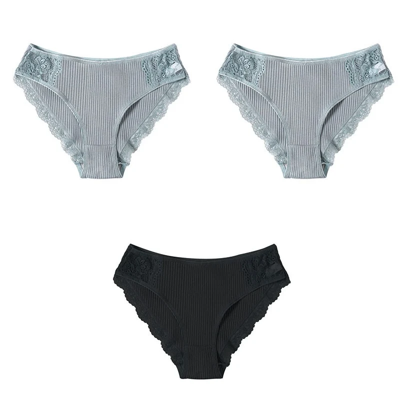 Lot de 3 culottes dentelle en coton