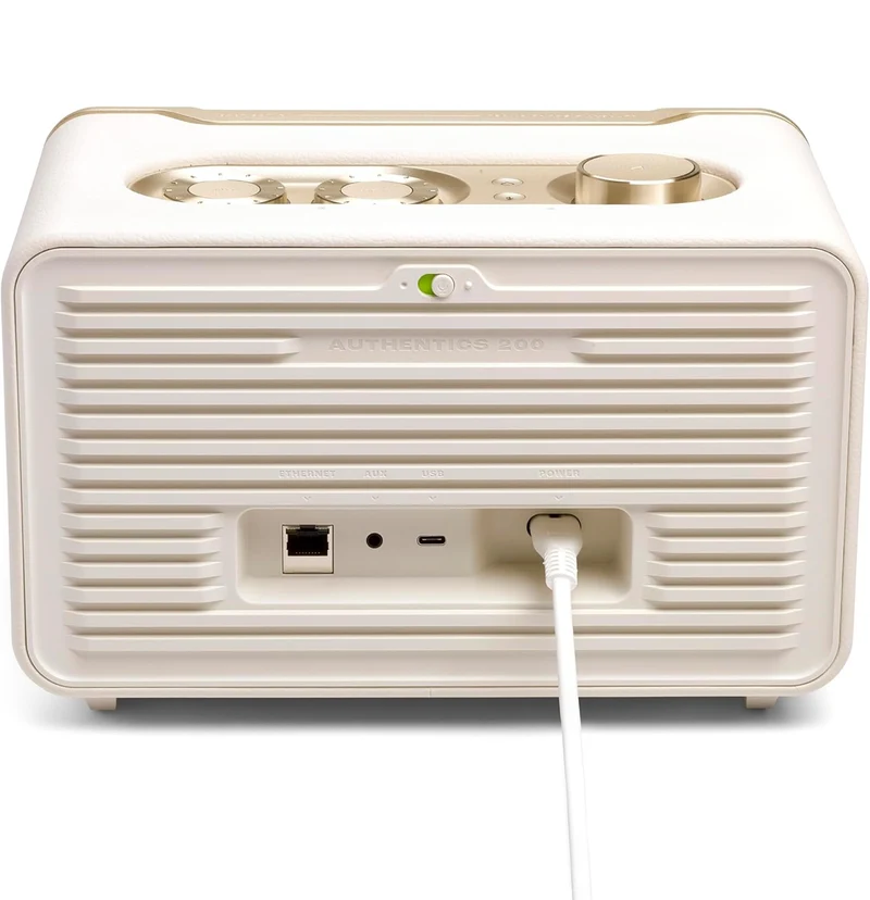 JBL Retro Style Authentics 200 Smart Home Speaker with Built in Wi-Fi, Bluetooth and Voice Assistants - (White/Gold)