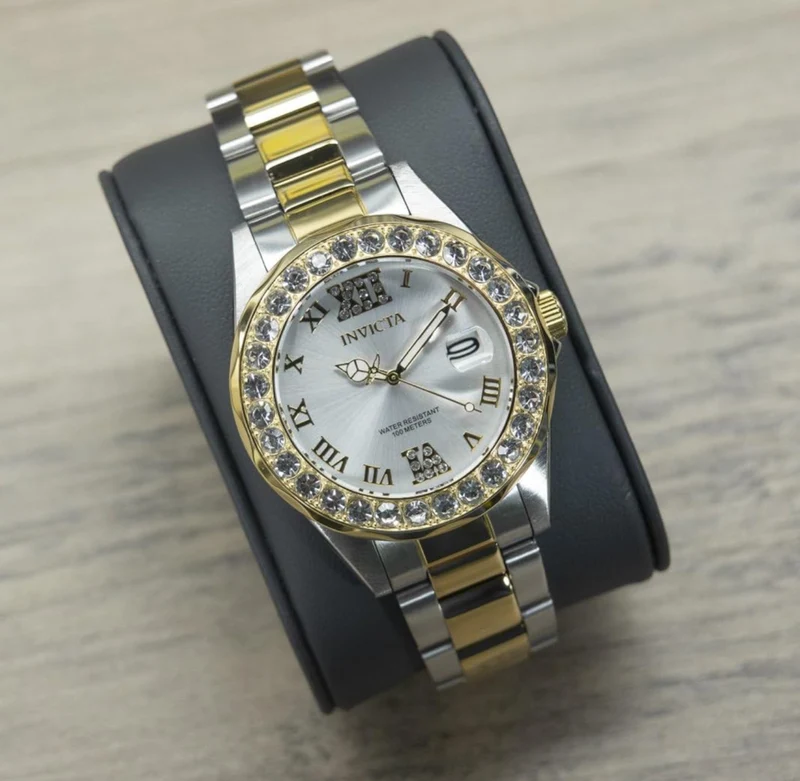 Invicta Women's Pro Diver Crystal Accented 18k Ion-Plated Quartz Watch Stainless-Steel Two Tone
