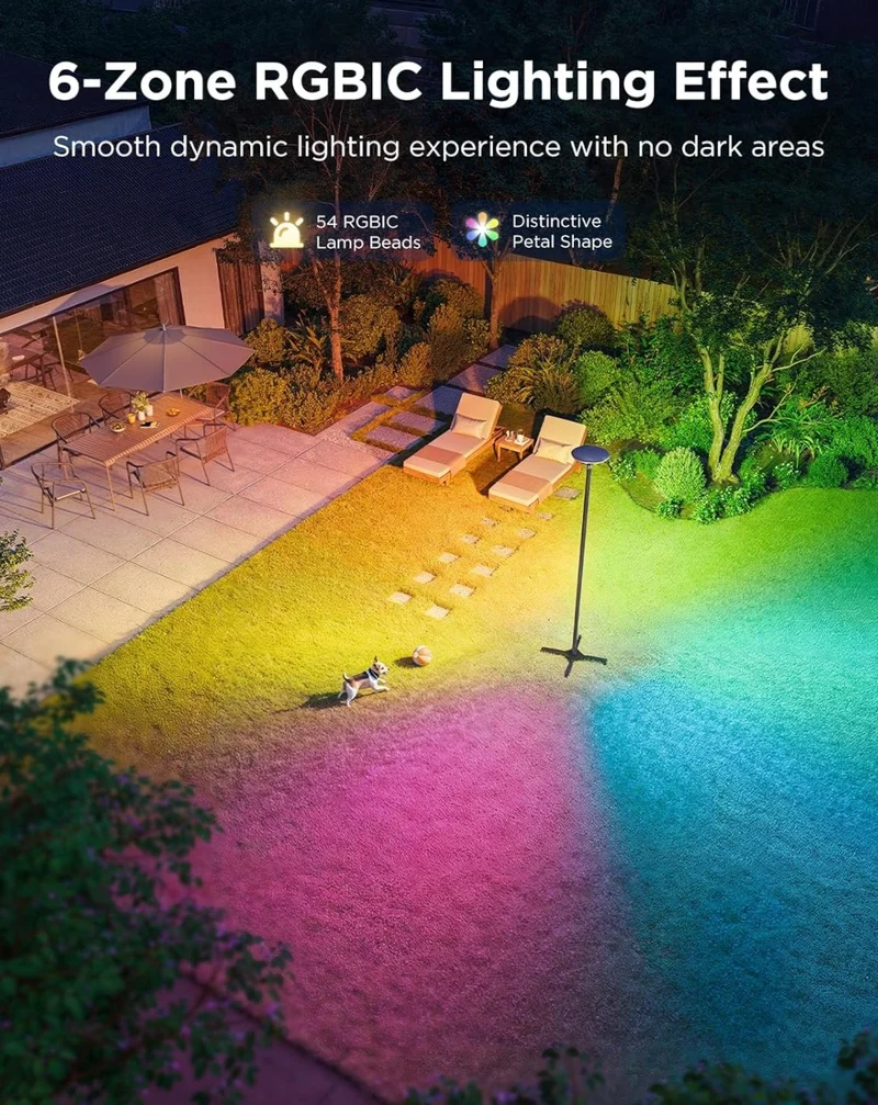 Outdoor Lamp Post Lights, 2000LM High White Brightness w/ 6 Zones RGBIC Lighting Effect for Outdoor Decor, Double Sensor Integrated, IP66 Waterproof, Work with Alexa, Google Assistant
