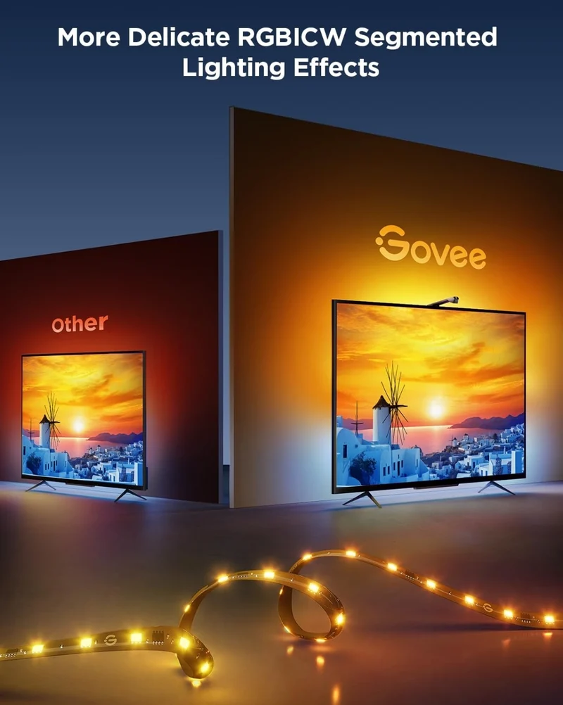 TV Backlight 3 Lite with Fish-Eye Correction Function Sync to 55-65 Inch TVs, 11.8ft RGB Wi-Fi LED Strip Lights w/ Camera, 4 Colors in 1 Lamp Bead, Voice and APP Control