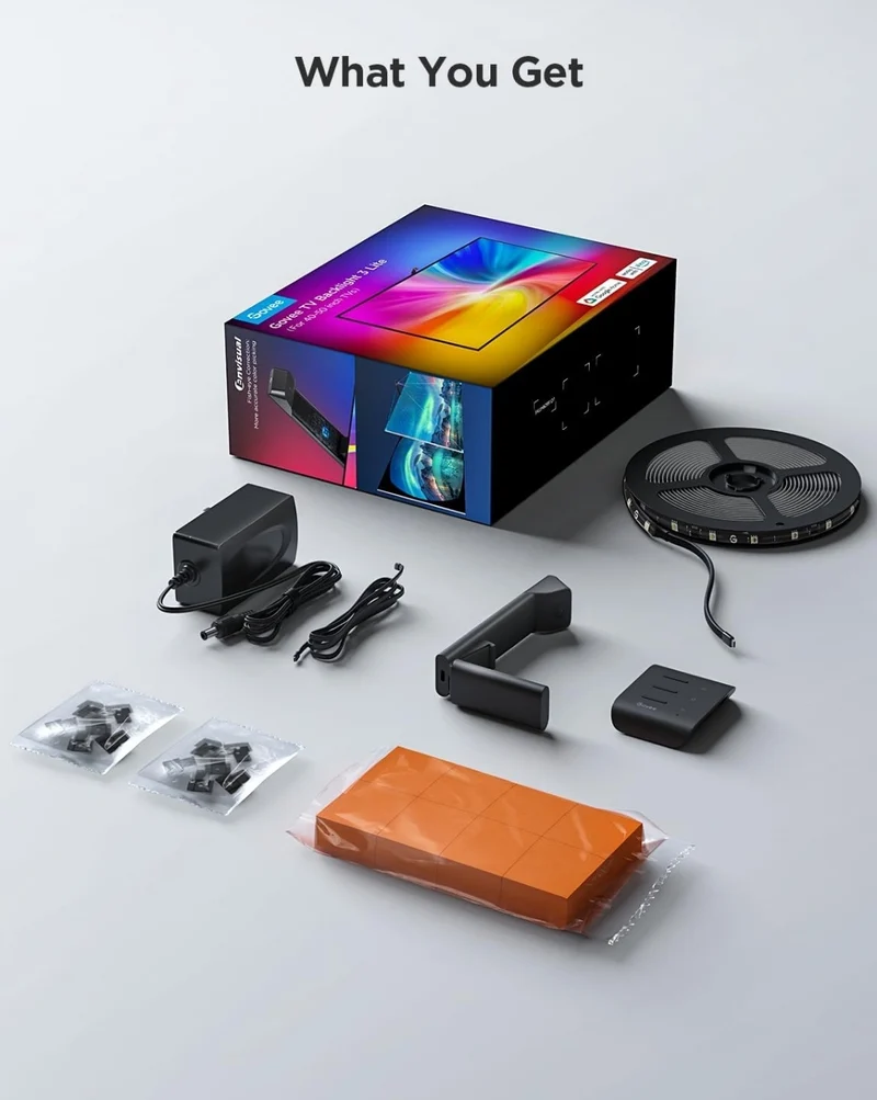 TV Backlight 3 Lite with Fish-Eye Correction Function Sync to 40-50 Inch TVs, 7.8ft RGB Wi-Fi LED Strip Lights w/ Camera, 4 Colors in 1 Lamp Bead, Voice and APP Control