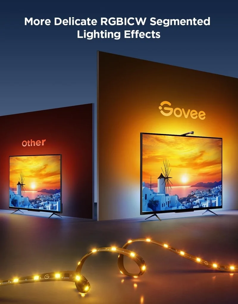 TV Backlight 3 Lite with Fish-Eye Correction Function Sync to 40-50 Inch TVs, 7.8ft RGB Wi-Fi LED Strip Lights w/ Camera, 4 Colors in 1 Lamp Bead, Voice and APP Control