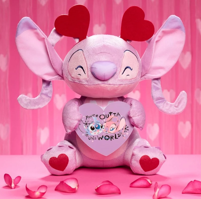 Just Play Disney Stitch Valentine Large 10-inch Plush Angel Stuffed Animal, Soft Material, Pink, Kids Toys for Ages 2 Up