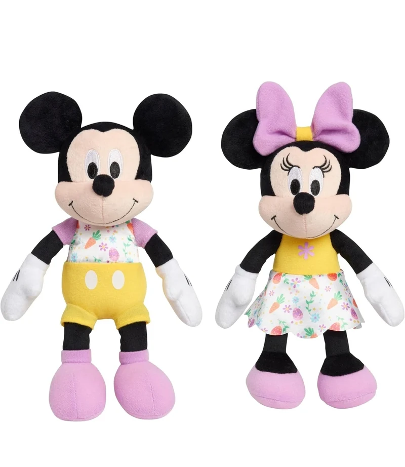 Just Play Disney Easter Mickey Mouse and Minnie Mouse Small Plushie Stuffed Animal, 2-Pieces, Easter Basket Stuffers, Kids Toys for Ages 2 Up