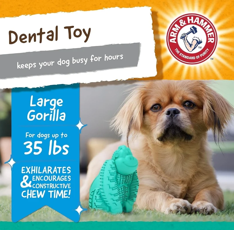 Arm & Hammer for Pets Super Treadz Gorilla Dental Chew Toy for Dogs - Dog Dental Toys Reduce Plaque & Tartar Buildup Without Brushing - Safe for Dogs up to 35 Lbs (Pack of 12)