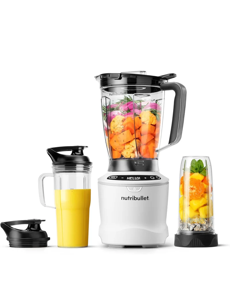Nutribullet SmartSense Blender Combo, 1400W, 64oz Pitcher, 32oz & 24oz Cups, 5-Speed - Matte White