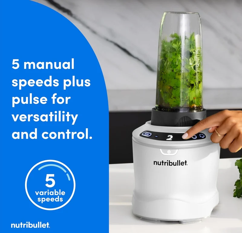 Nutribullet SmartSense Blender Combo, 1400W, 64oz Pitcher, 32oz & 24oz Cups, 5-Speed - Matte White