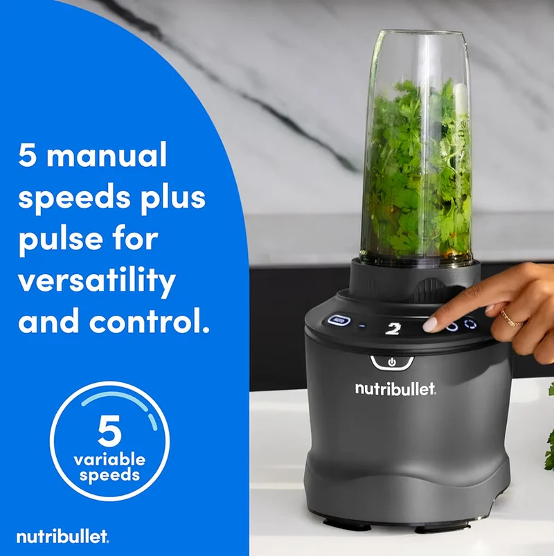 Nutribullet SmartSense Blender Combo, 1400W, 64oz Pitcher, 32oz & 24oz Cups, 5-Speed - Gray
