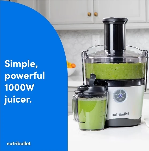 NutriBullet Juicer Pro Centrifugal Juicer Machine, Food Prep, 27 Ounces/1.5 Liters, 1000 Watts - Silver