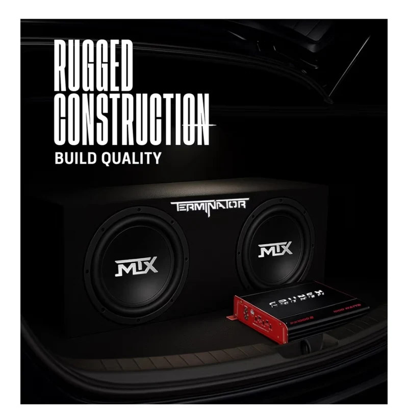 2 Channel 1000 Watt Amp Car Audio Stereo Amplifier and MTX 12 Inch 1200 Watt Car Audio Dual Loaded Subwoofer Box Enclosure (2 Pack)
