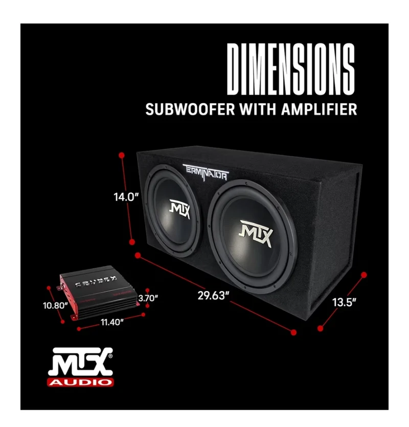 2 Channel 1000 Watt Amp Car Audio Stereo Amplifier and MTX 12 Inch 1200 Watt Car Audio Dual Loaded Subwoofer Box Enclosure (2 Pack)