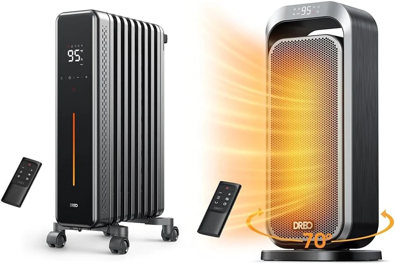 1500W Radiator Heater with Remote Control and 70° Oscillating Space Heater with Remote Control, Electric Heaters for Indoor Use