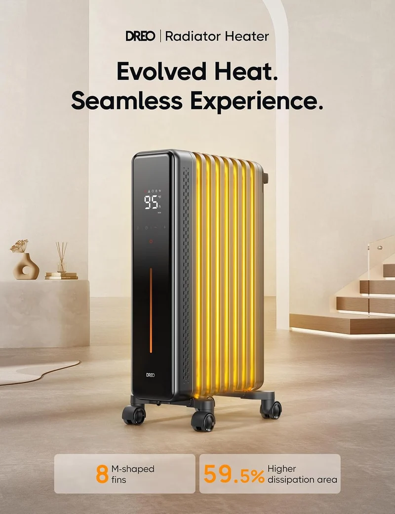 1500W Radiator Heater with Remote Control and 70° Oscillating Space Heater with Remote Control, Electric Heaters for Indoor Use