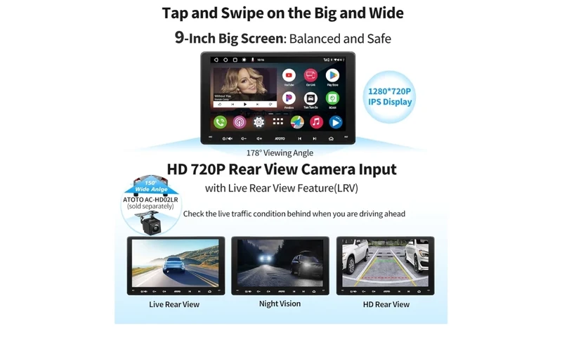 9" Car Stereo, Double-DIN Radio, Wireless CarPlay & Wireless Android Auto, Mirror Link, GPS Tracking，in-Dash Navigation, Dual Bluetooth