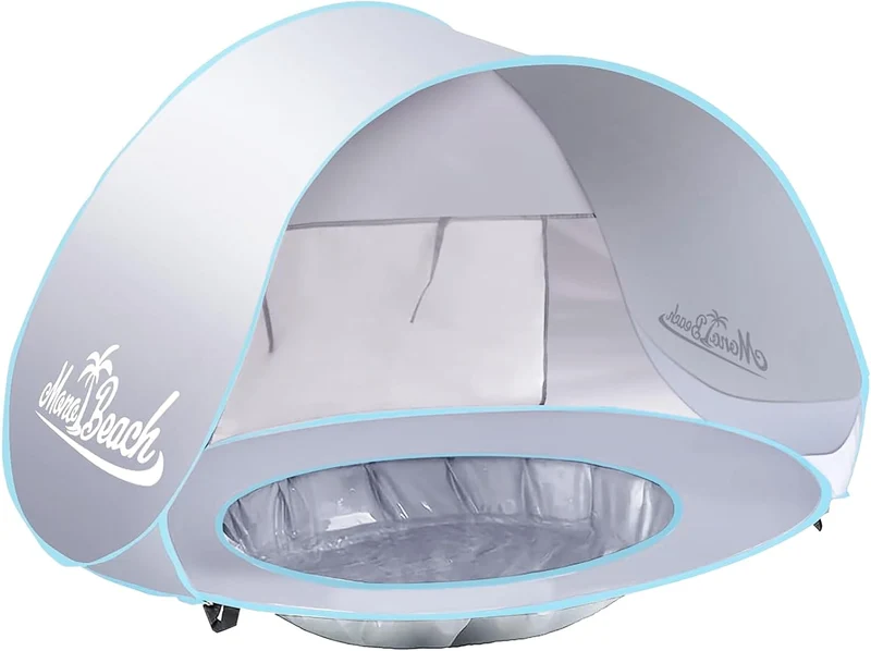 Monobeach Baby Beach Tent Pop Up Portable Shade Pool UPF50+ UV Protection Sun Shelter for Infant with Easy Set Up Canopy (Silver Beach Tent)
