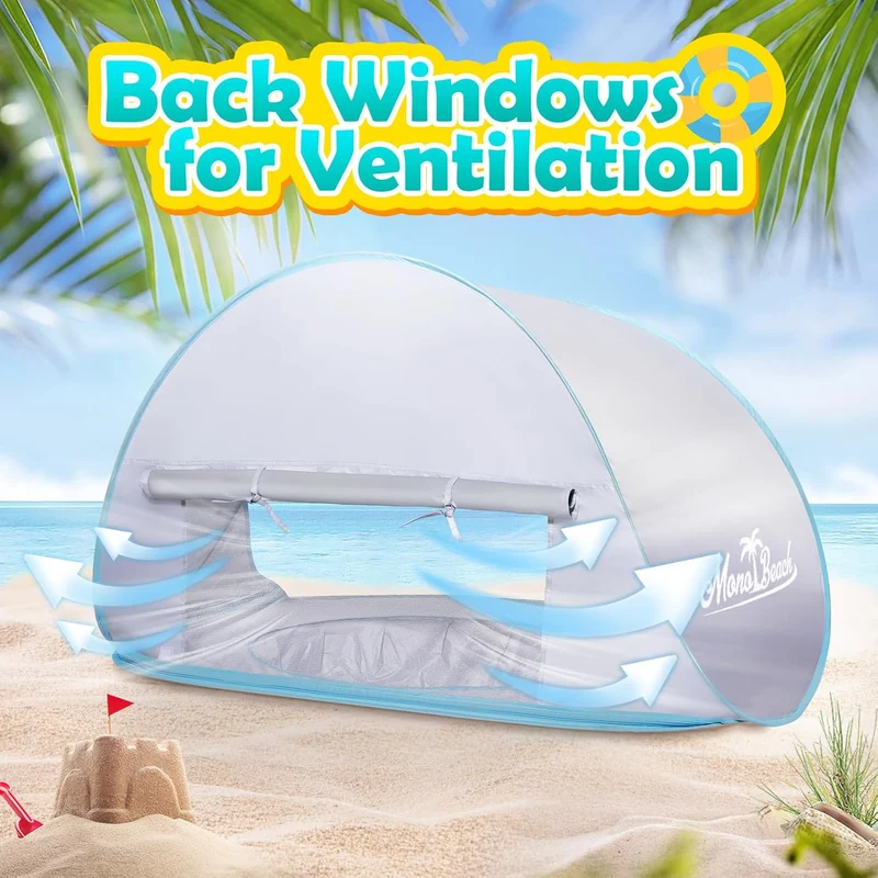 Monobeach Baby Beach Tent Pop Up Portable Shade Pool UPF50+ UV Protection Sun Shelter for Infant with Easy Set Up Canopy (Silver Beach Tent)