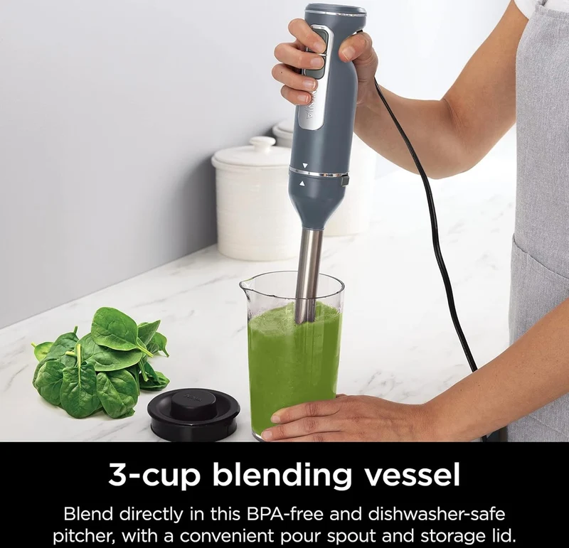Ninja CI105BRN Foodi Power Mixer System, 750-Peak-Watt Immersion Blender and Hand Mixer - Sea Salt Gray