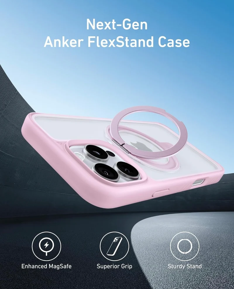 Anker Ultra Magnetic for iPhone Case with Sturdy 360° Ring Stand - (for iPhone 16 Pro Max, Pink)