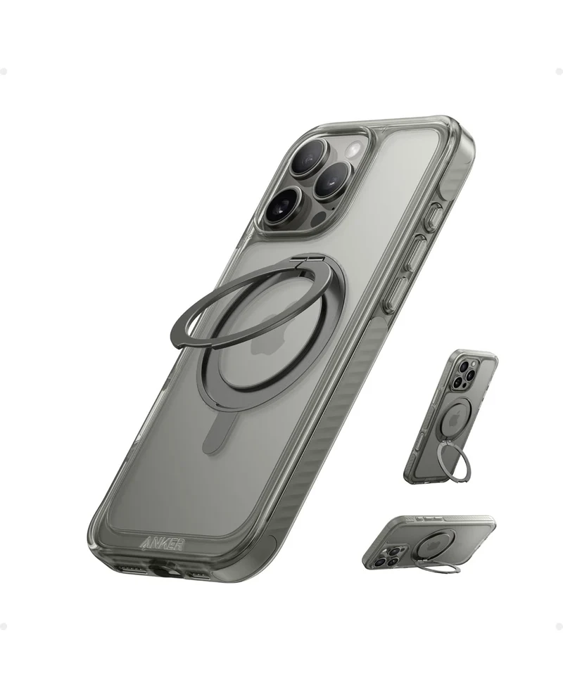 Anker Ultra Magnetic for iPhone Case with Sturdy 360° Ring Stand - with MagSafe (for iPhone 16 Pro Max, Clear Titanium)