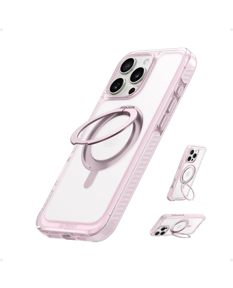 Anker Ultra Magnetic for iPhone Case with Sturdy 360° Ring Stand, Anti and Drop-Proof with MagSafe - PINK