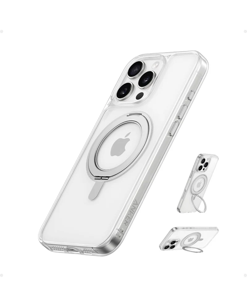 Anker Ultra Magnetic for iPhone Case with Sturdy 360° Ring Stand- (for iPhone 16 Pro Max, Clear)