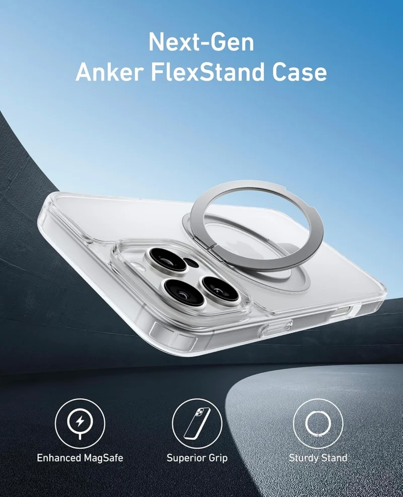 Anker Ultra Magnetic for iPhone Case with Sturdy 360° Ring Stand- (for iPhone 16 Pro Max, Clear)