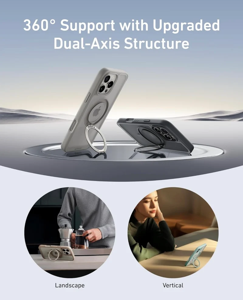 Anker Ultra Magnetic for iPhone Case with Sturdy 360° Ring Stand- (for iPhone 16 Pro Max, Clear)