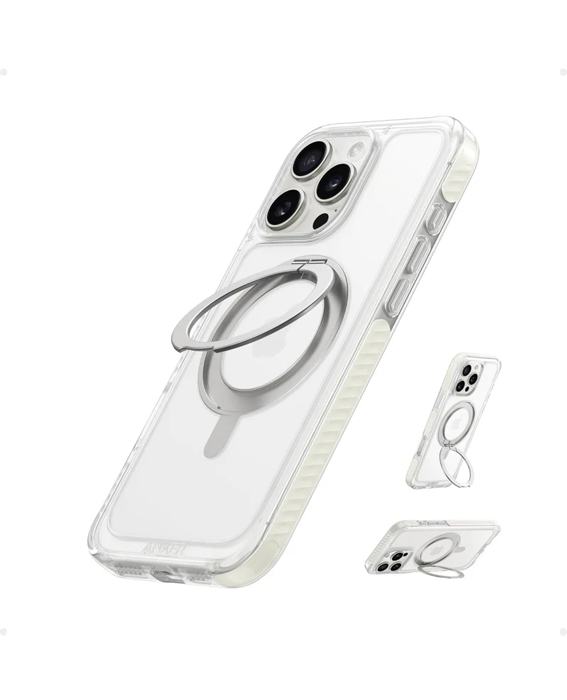 Anker Ultra Magnetic for iPhone Case with Sturdy 360° Ring Stand, Anti and Drop-Proof (Clear White)