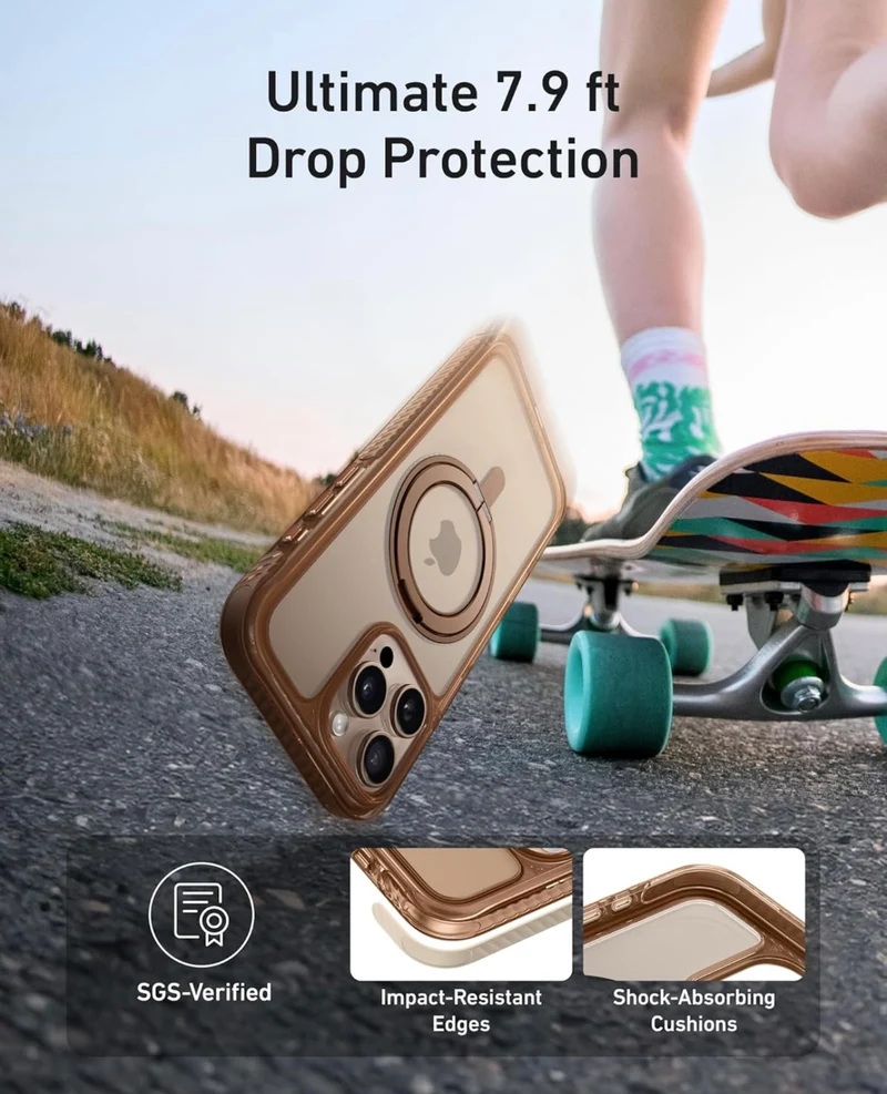 Anker Ultra Magnetic for iPhone Case with Sturdy 360° Ring Stand, Anti and Drop-Proof (Clear White)